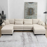 Bellemave® 133" Corduroy Modular Sectional Sofa,U Shaped Couch with Armrest Bags,6 Seat Freely Combinable Sofa Bed - Bellemave